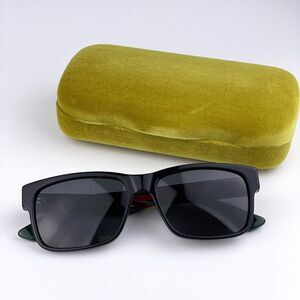 NEW Gucci GG0340S 006 Rectangle Black Green Sunglasses
